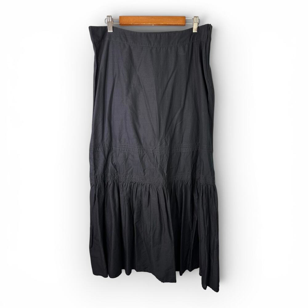 H&M Black Cotton Boho Maxi Skirt Womens Size 16 Unlined Tiered Beachy Coastal